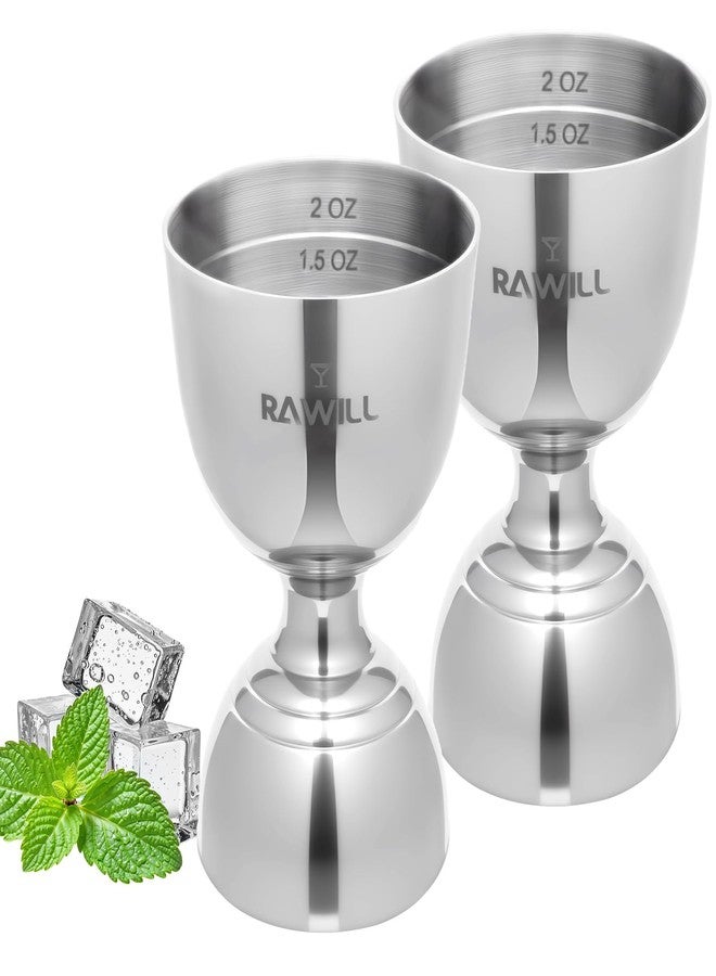 RAWILL Jigger For Bartending, 2 PC Double Shot Measuring Cup Premium 304 Stainless Steel, Jigger 2 oz 1 oz with Measurements Inside, Drink Measurer for Cocktails, Bar Measuring Set - Image 1